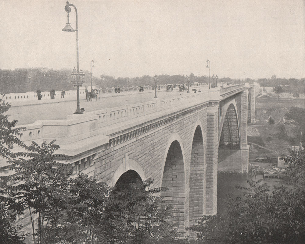 Washington Bridge, Harlem River, New York City 1895 old antique print picture